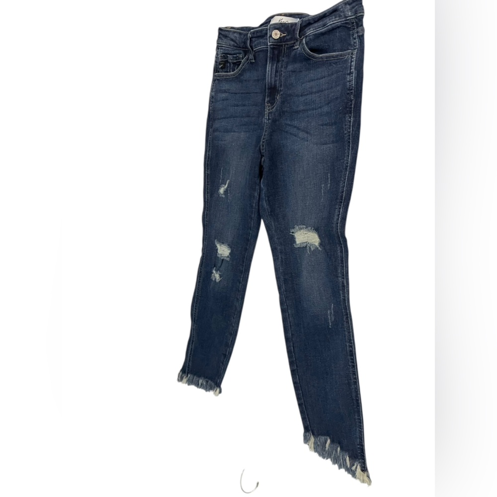 Kancan Destroyed Jeans KC8553D Dark Distressed Women’s size 7/27 frayed hem - Picture 3 of 16